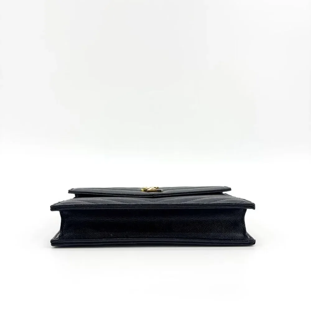 Saint Laurent Monogram Chain Wallet Black Gold Hardware